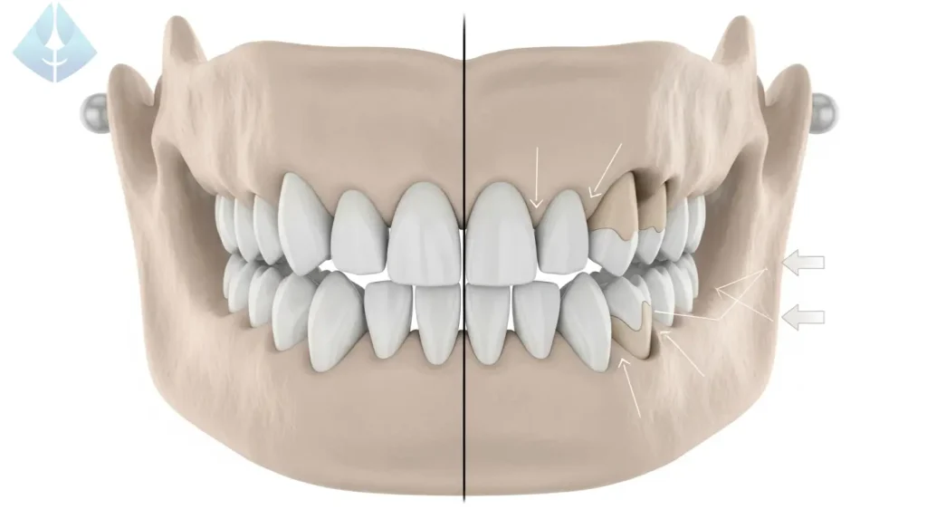 Illustration comparing a healthy jawbone with one showing significant bone loss after a tooth is extracted