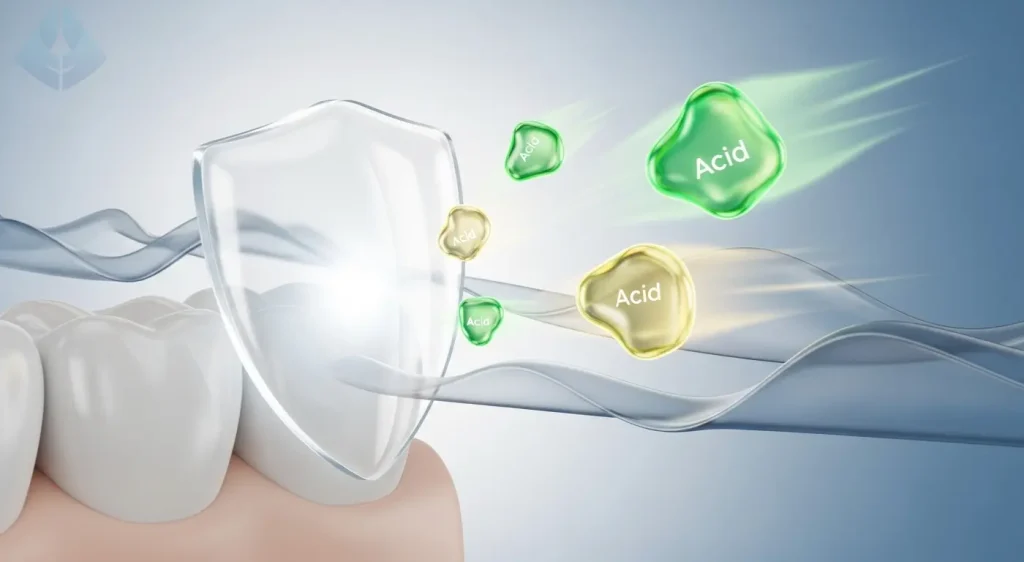 A porcelain veneer acting as a shield to protect a tooth, illustrating its functional benefits