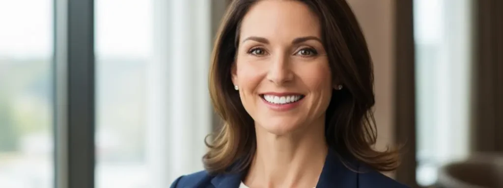 A confident 45-year-old woman showcasing her perfect porcelain veneers from Smile Design NJ.