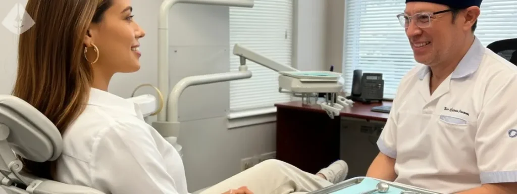 Dr. Aristo Carranza discussing an accelerated tooth extraction recovery plan with a patient in his modern Westfield, NJ clinic.