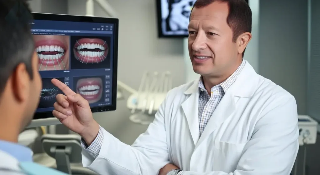 Dentist explaining the digital smile design process during a consultation