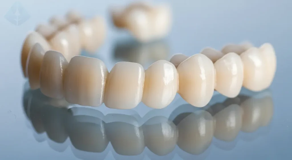 Close up of porcelain veneers discussed during a Smile Makeover Consultation