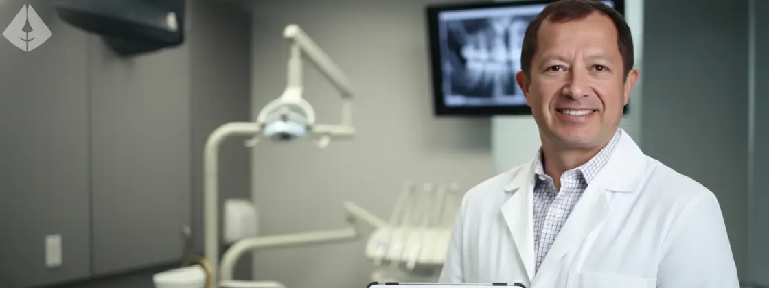 Dr Aristo Carranza explaining pain-free dental implants myths NJ in his modern Westfield office