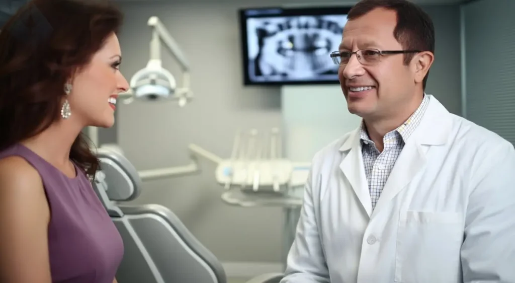 Dr Aristo Carranza discussing teeth under veneers with a patient