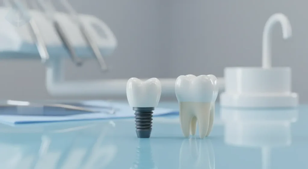 Close up of a realistic dental implant debunking pain-free dental implants myths NJ