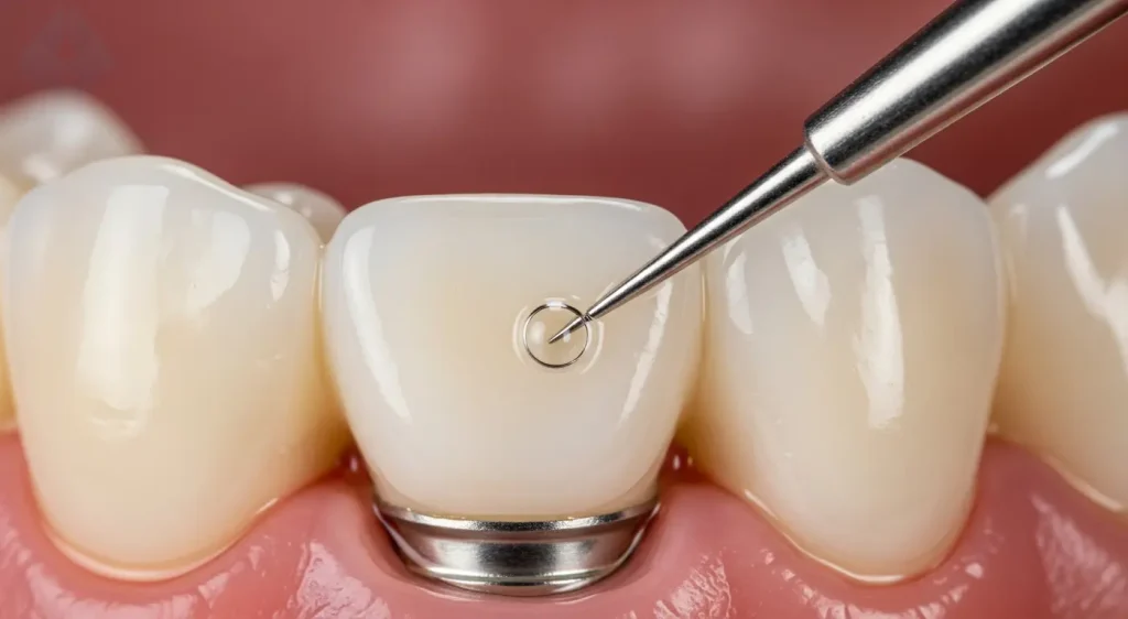 hygienist performing professional dental implant maintenance with resin scaler