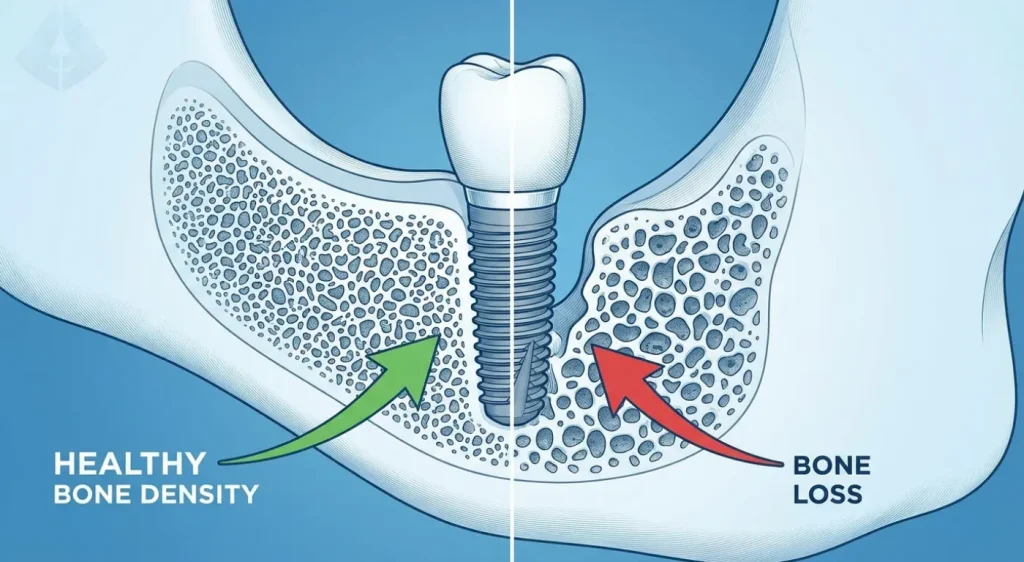 Jawbone cross section showing why bone grafting affects dental implant cost Westfield